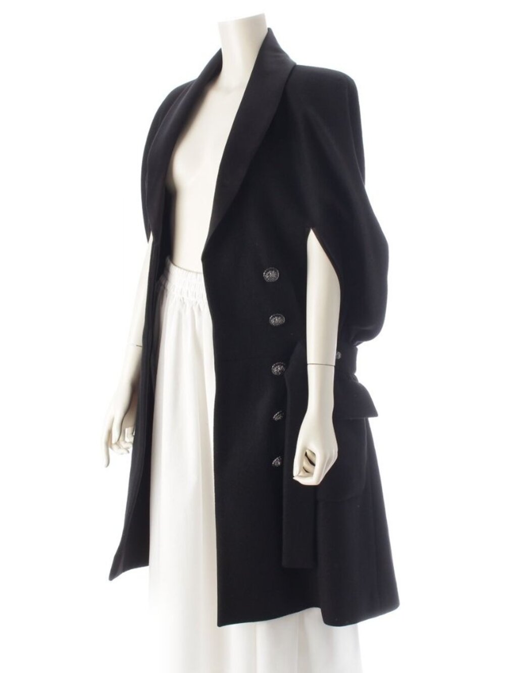 Chanel Cashmere Wool Lion Button Poncho Cape Long Coat Black 36 - Picture 2 of 10